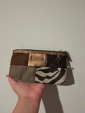 Modella Patchwork small makeup bag in Brown, Taupe & Gold
